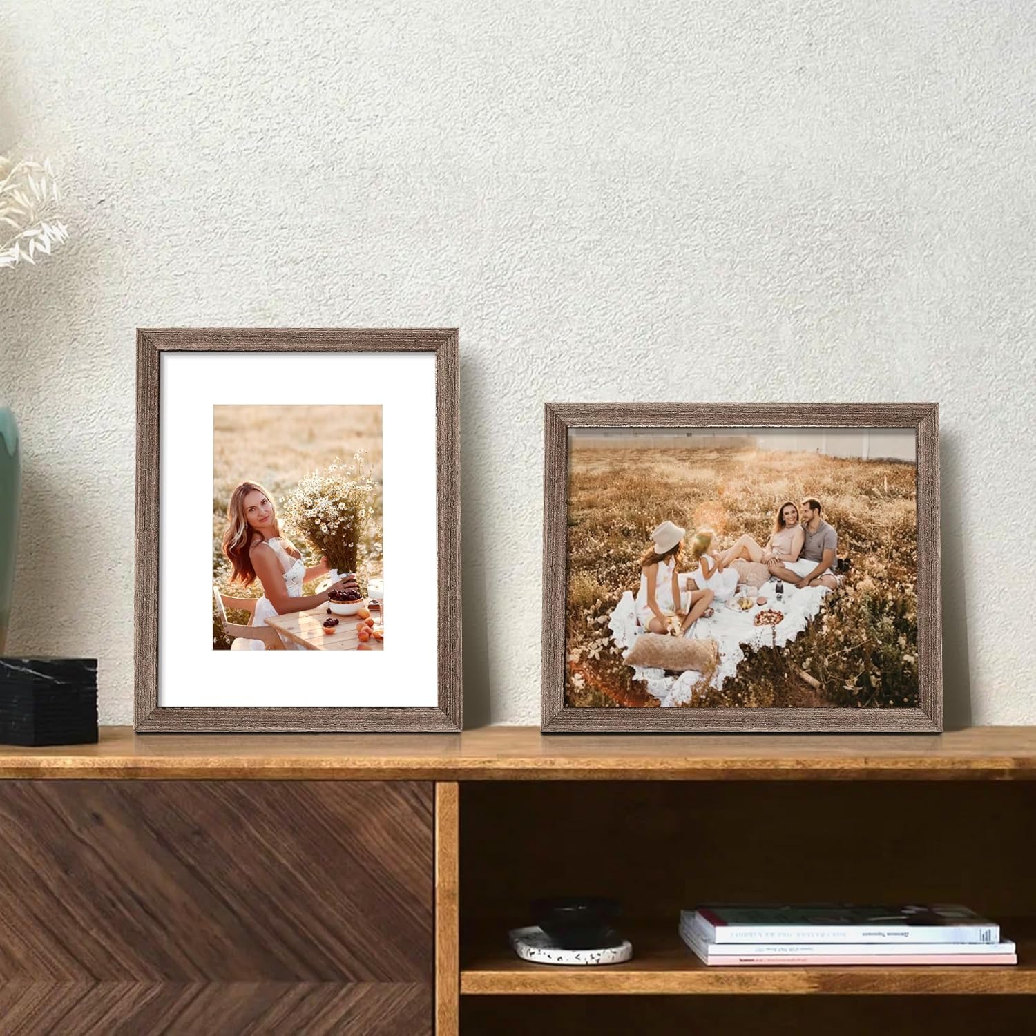 upsimples 8x10 Picture Frame, Natural Solid Wooden Picture Frames, Display 5x7 with Mat or 8 x 10