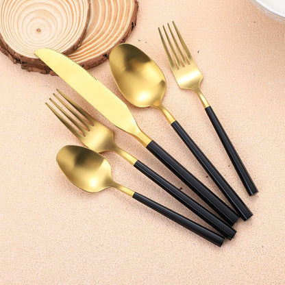 Matte Silverware Set Gold Flatware Set with Hexagon Handle 20 Pieces 18/0 Stainless Steel Cutlery