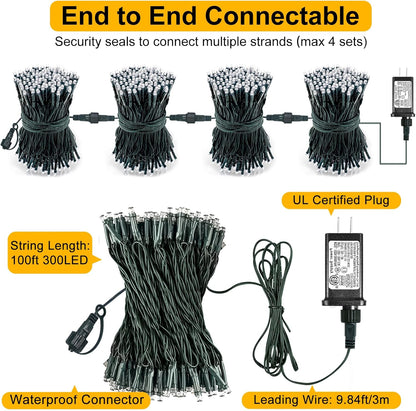 100FT 300 LED Christmas Lights, Warm White Christmas Tree Lights with 8 Modes Waterproof