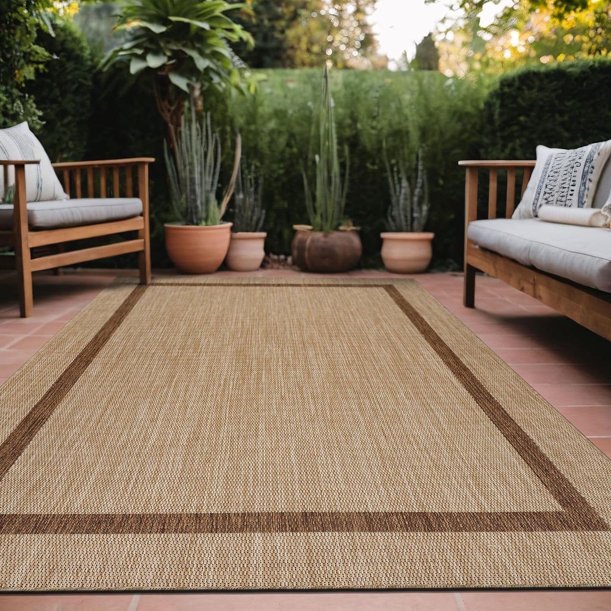 Bordered Outdoor Rug 6x9 Washable Outside Carpet for Indoor Patio Porch Waterproof Easy Cleaning