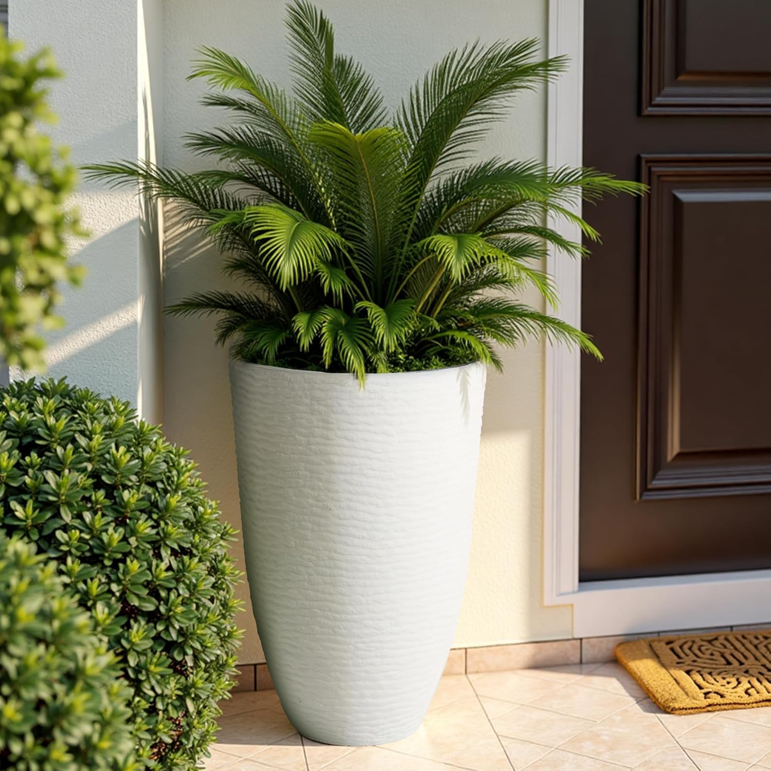 Worth Garden 2-Pack 21" H. White Tall Planters - 14'' Dia Resin Large Round Flower Pots for Outdoor