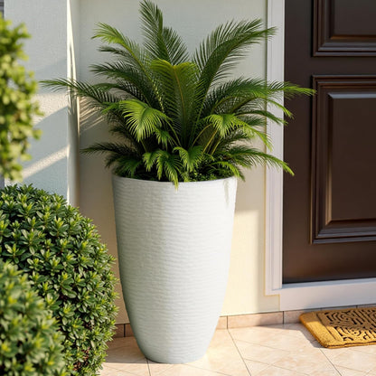 Worth Garden 2-Pack 21" H. White Tall Planters - 14'' Dia Resin Large Round Flower Pots for Outdoor