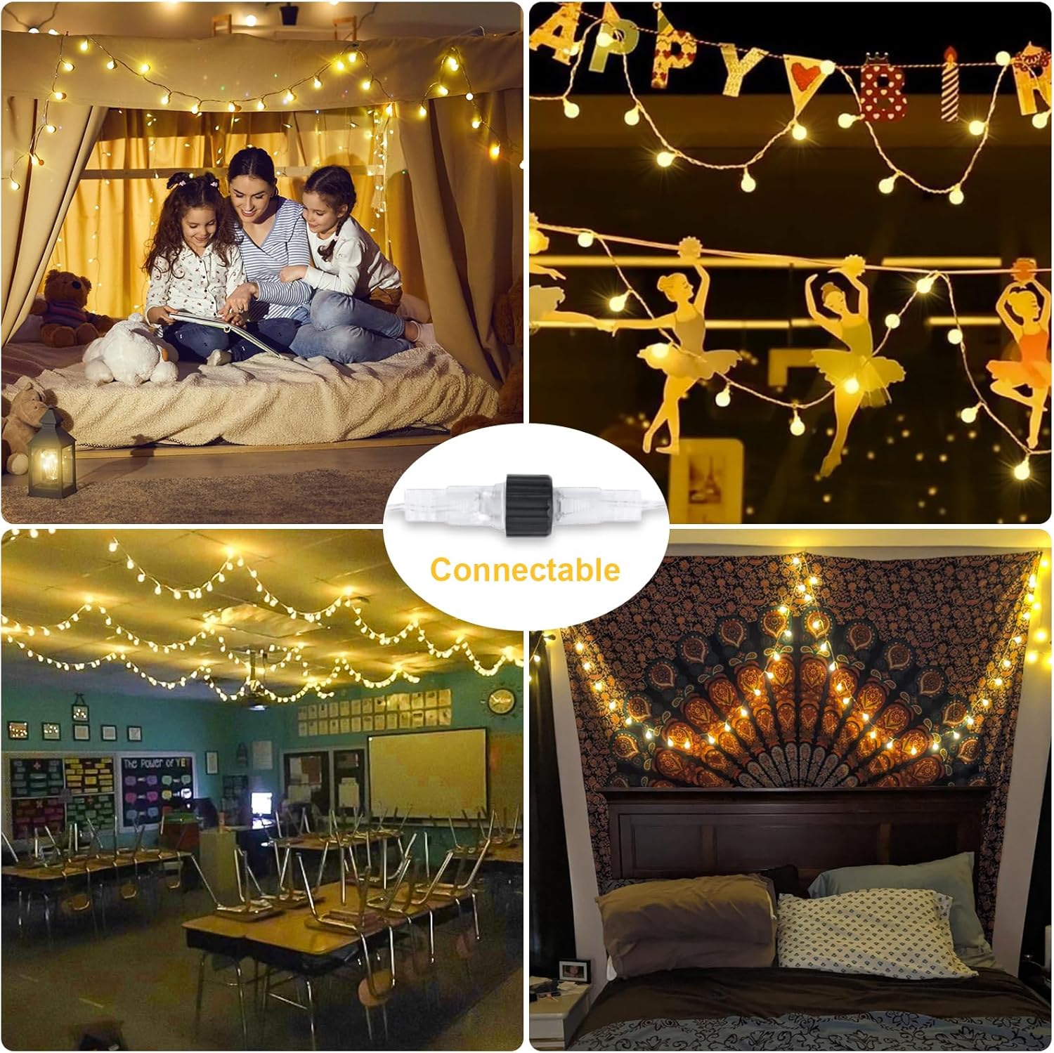 JMEXSUSS 100 LED Connectable Globe String Lights Indoor Bedroom, 33ft Warm White Christmas String