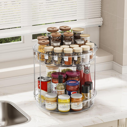 LAMU 2 Pack 2 Tier Lazy Susan Turntable Organizer 12inch Rotating Spice Rack Organization for