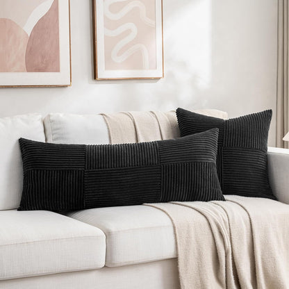 Fancy Homi 2 Packs Black Decorative Throw Pillow Covers 18x18 Inch for Living Room Couch Bed Sofa