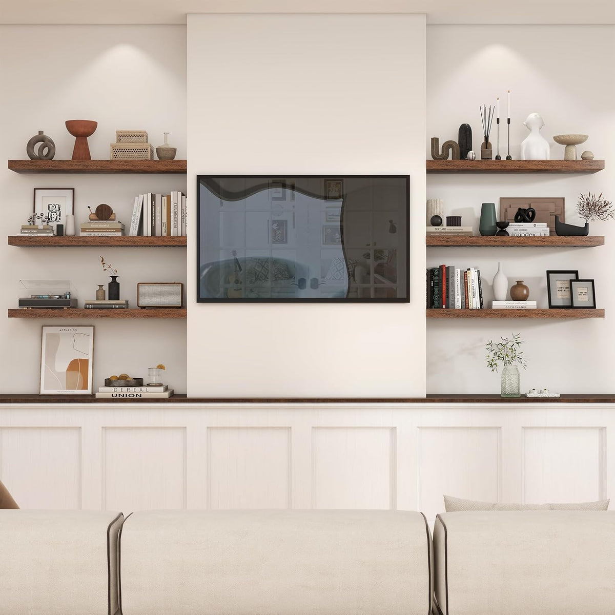 Heimlove 36 Inch Floating Shelves for Wall,10 Inch Deep Brown Wood Shelves with Invisible