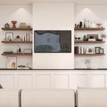 Heimlove 36 Inch Floating Shelves for Wall,10 Inch Deep Brown Wood Shelves with Invisible