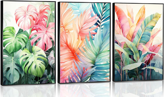 3pcs Tropical Botanical Canvas Wall Art Monstera Leaves Posters Botanical Prints Bohemian style