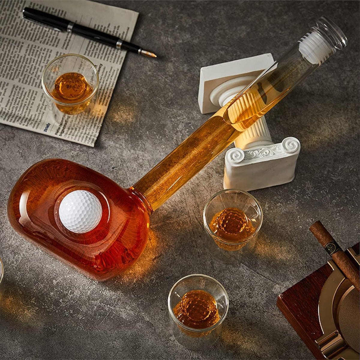Golf Whiskey Decanter Set with 4 Golf Ball Shot Glasses, Unique Golf Gifts for Men Women, 750ml