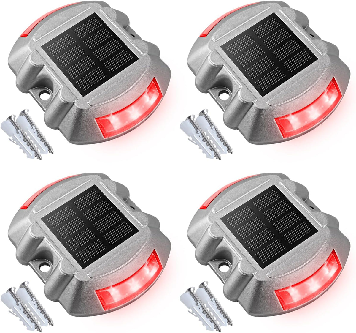 VOLISUN Christmas Solar Deck Lights Driveway Dock Lights, 4-Pack Led IP67 Waterproof Outdoor