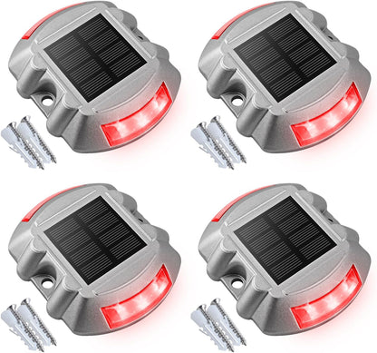 VOLISUN Christmas Solar Deck Lights Driveway Dock Lights, 4-Pack Led IP67 Waterproof Outdoor