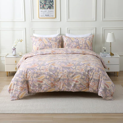 ABREEZE Paisley Bedding Sets 3Pcs Brushed Cotton Duvet Cover Set King Size Rustic Damask Gold