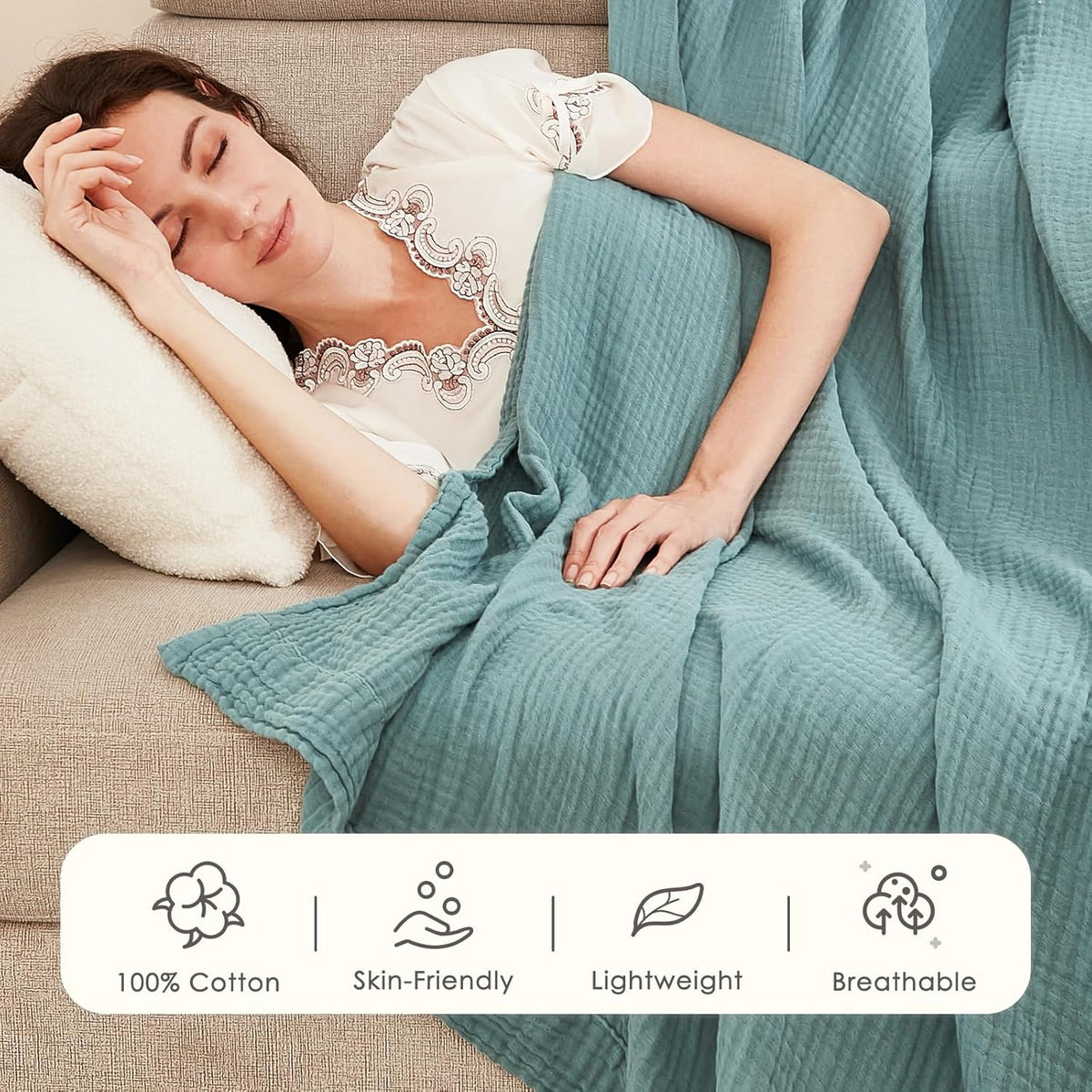 EMME Cotton Blanket Twin XL for Bed Soft Muslin Blankets 66"x90" Lightweight Breathable Layering