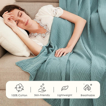 EMME Cotton Blanket Twin XL for Bed Soft Muslin Blankets 66"x90" Lightweight Breathable Layering