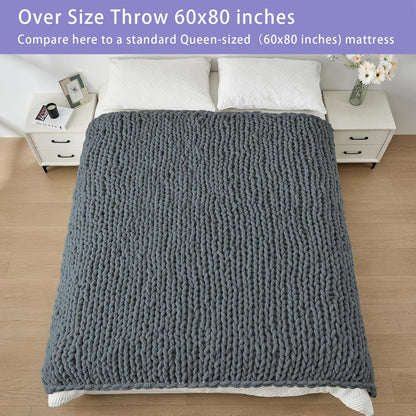 Bigacogo Chunky Knit Throw Blanket for Couch, 60x80 inches, 100% Hand Knitted with Thick Jumbo