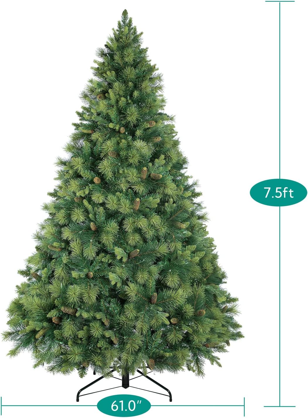 Naomi Home Vail 7.5ft Prelit Artificial Christmas Tree with Pine Cones, Foot Pedal, 1556 Branch