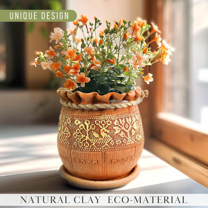 Ceramic Pot with Drainage Hole and Saucer, Plant Pots, Modern Decorative Planters for House Plants