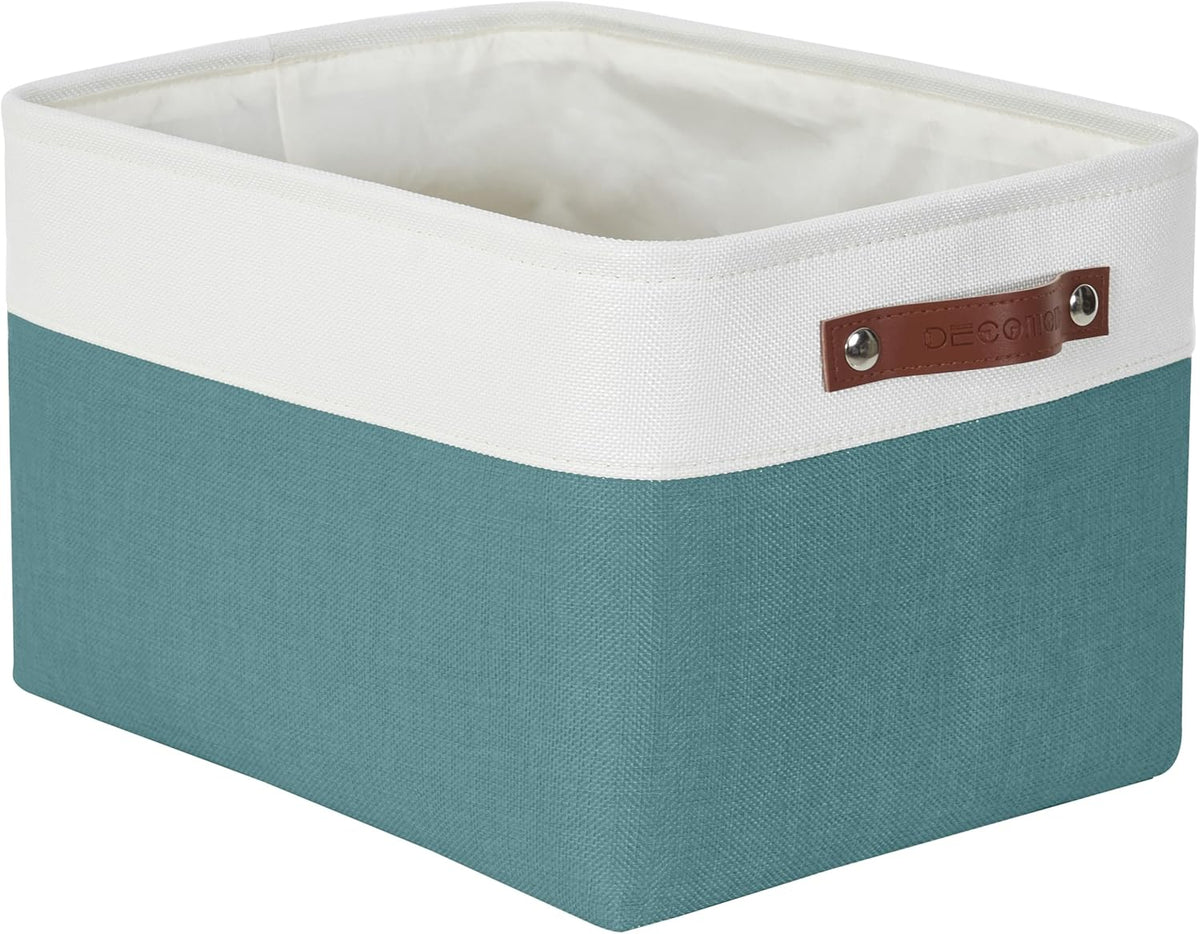 DECOMOMO Small Storage Basket, Closet Storage Bins, Baskets for Organizing Shelves (Teal & White