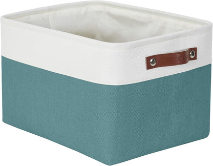 DECOMOMO Small Storage Basket, Closet Storage Bins, Baskets for Organizing Shelves (Teal & White
