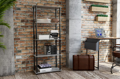 Furinno TURN-N-TUBE Storage Shelves, 5-Tier Book Shelf, Corner Shelf, Toolless Open Shelves, for