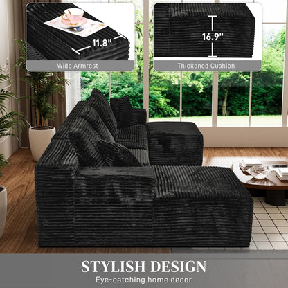Modular Sectional Sofa Cloud Sectional Couch, 107" Comfy Fluffy U Shaped Black Couches for Living