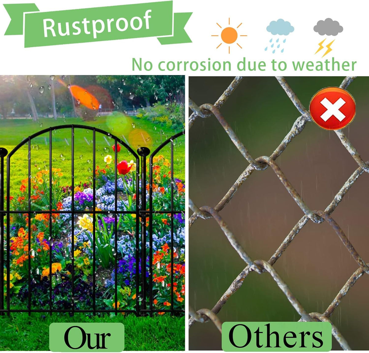 Decorative Garden Fence 17in x26ft, 26 Pack Rustproof Metal No Dig Fence Animal Barrier for Dog