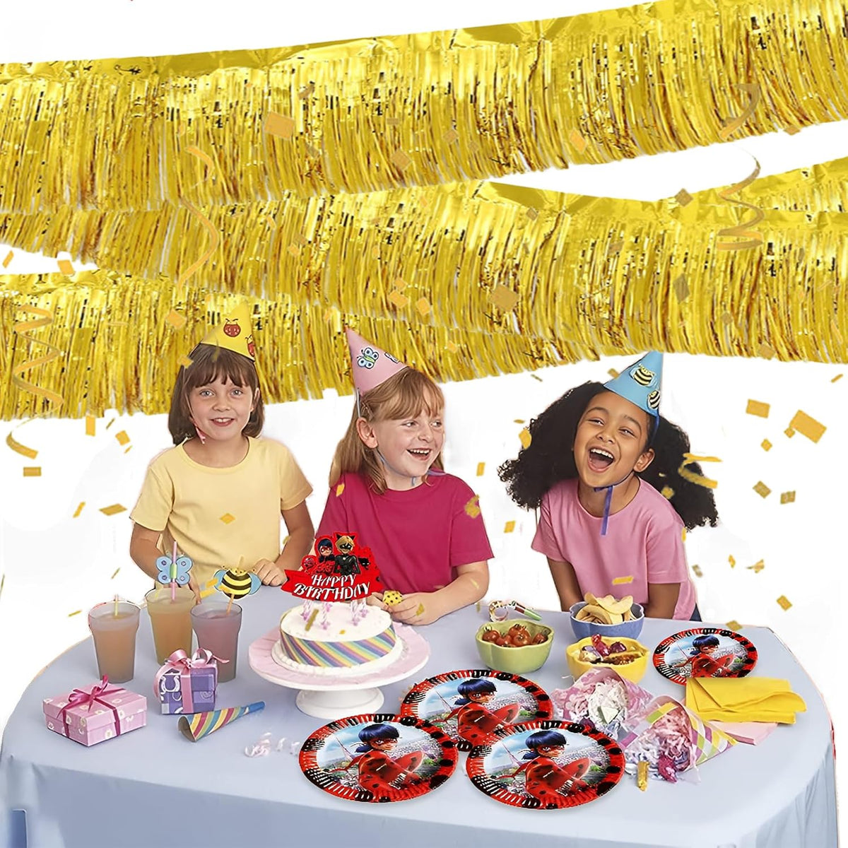 Gold Foil Fringe Garland 10FT 2packs, Metallic Foil Tinsel Fringe Banners for Parade Float