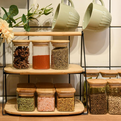 Glass Food Storage Jars Square 4oz, 12 Pack Glass Jars With Bamboo Lids, Kitchen Storage Containers