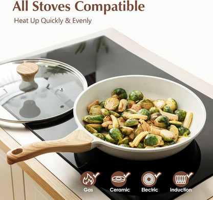 SENSARTE Nonstick Ceramic Frying Pan Skillet with Lid, 12.5 Inch Omelet Pan, Healthy Non Toxic