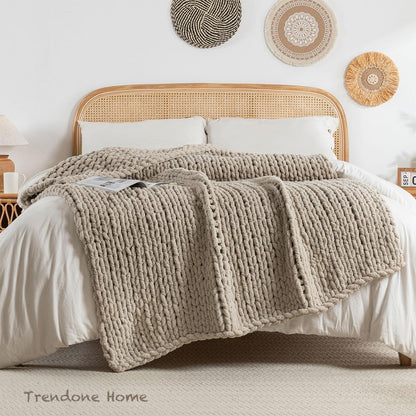 Chunky Knit Blanket Throw, 100% Hand Knit Throw Blanket Handmade Chenille Cable Knit Throw for