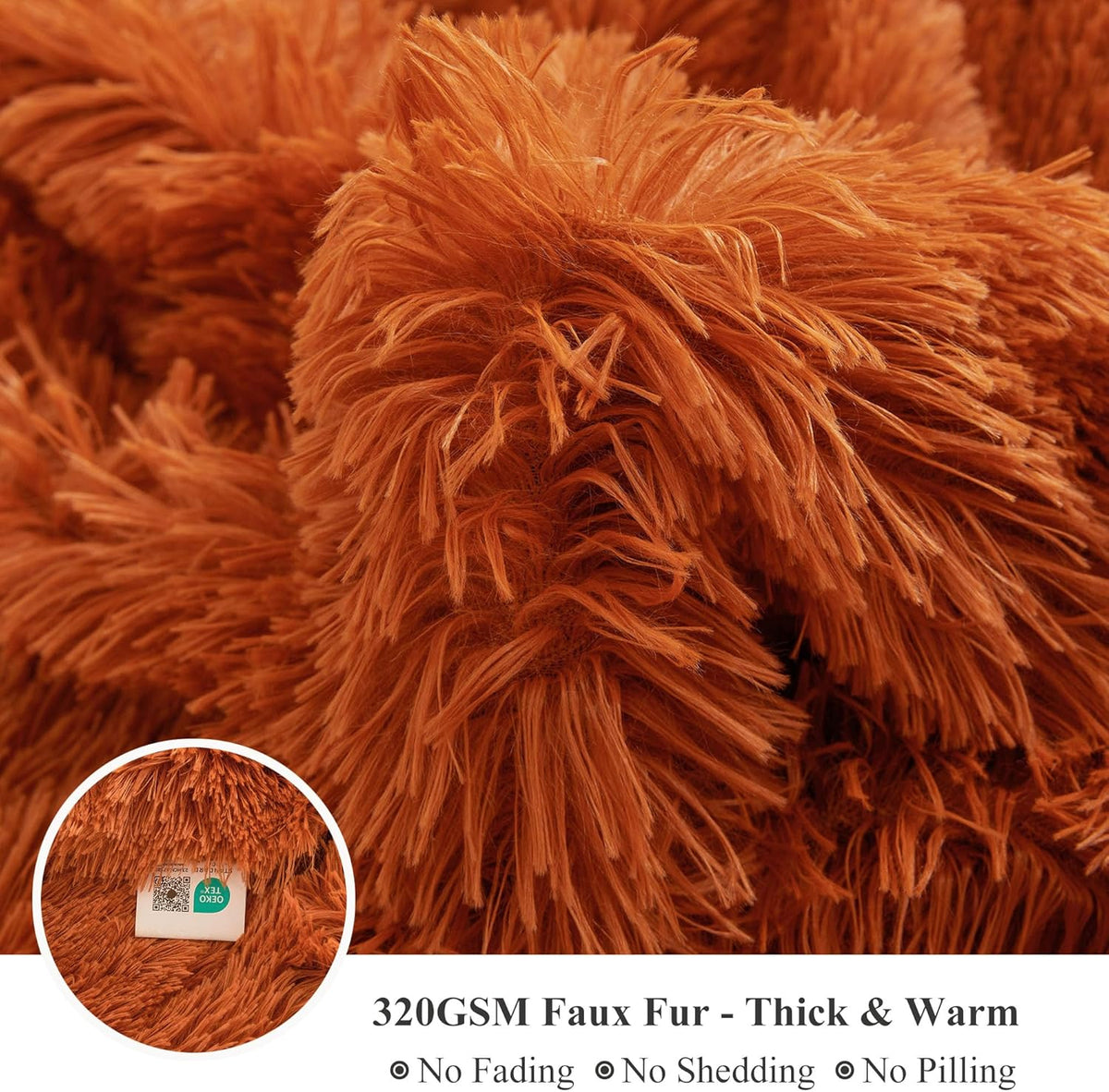 XeGe Luxury Faux Fur Throw, Burnt Orange Soft 50x60 Fluffy Blanket, Shaggy Plush Decorative Couch