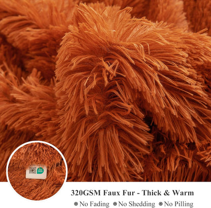 XeGe Luxury Faux Fur Blanket, Burnt Orange Soft Fluffy Bed Throw, Shaggy Plush Big Decorative Couch
