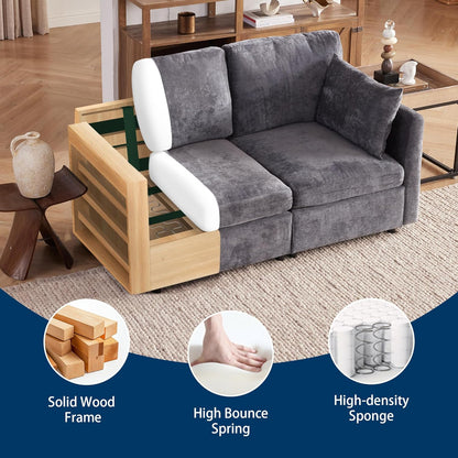 Tbfit 59" Loveseat Sofa, Chenille Small Sofa Couch, Love Seat with 2 Pillows for Small Space