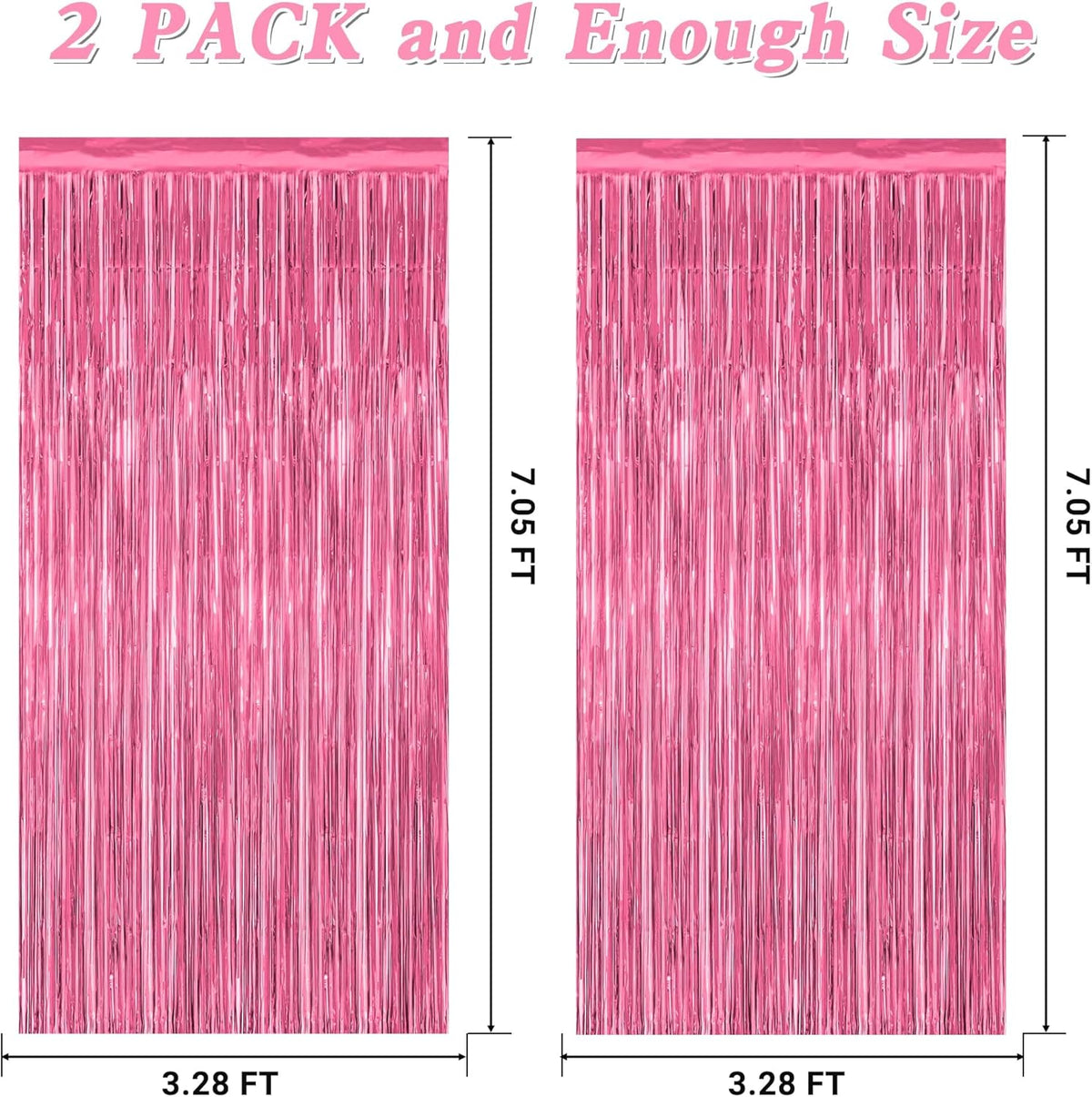 2 Pack Pink Party Decorations, 3.28 FT x 7.05 FT Pink Backdrop, Metallic Tinsel Backdrop Fringe
