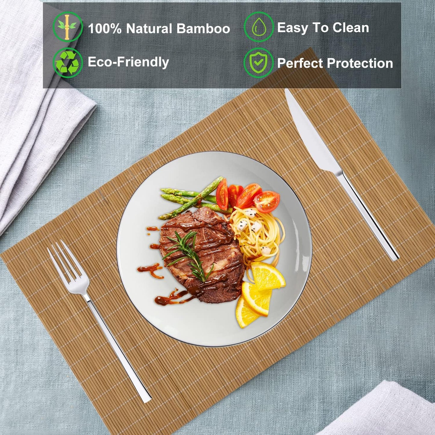 ANDSTAR Set of 2 Pcs Bamboo Placemats Sushi Rolling Mat Japanese Style Natural Anti-Slip Bamboo