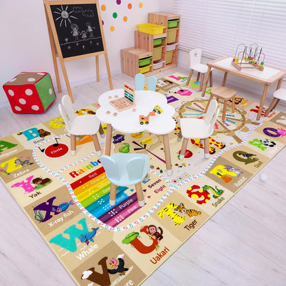 Kids Rugs for Playroom Washable, Educational and Fun Learning Rugs with ABC Alphabet Animals