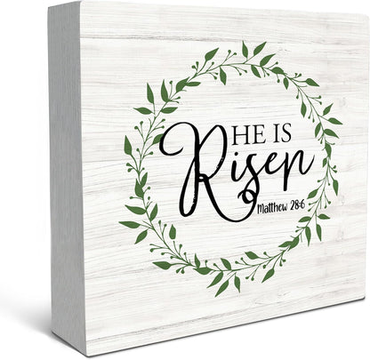 SRADMO He Is Resen Wood Box Sign Desk Decor, Christian Decor Wooden Sign Decoration For Home