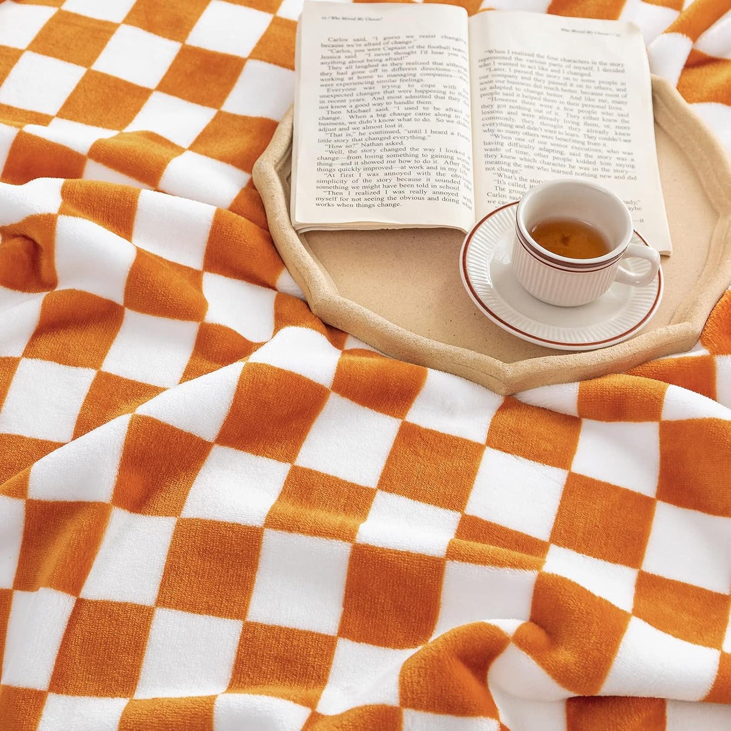 LOMAO Throw Blankets Flannel Blanket with Checkerboard Grid Pattern Soft Throw Blanket for Couch
