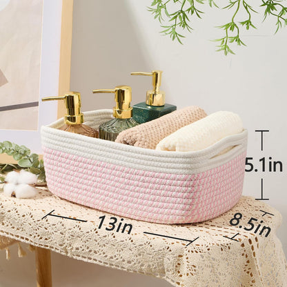 Small Storage Baskets for Organizing | Closet Organizer Bins | Shelf Toy Basket | Woven Rope