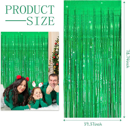 3 Pack Green Streamers Backdrop Jungle Party Decorations Foil Fringe Backdrop Curtains Photo Booth