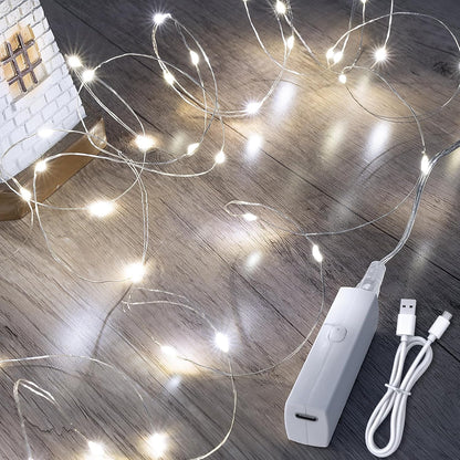 Lakumu 32FT(16 * 2) Fairy Lights Battery Operated, Rechargeable String Lights with Timer, LED
