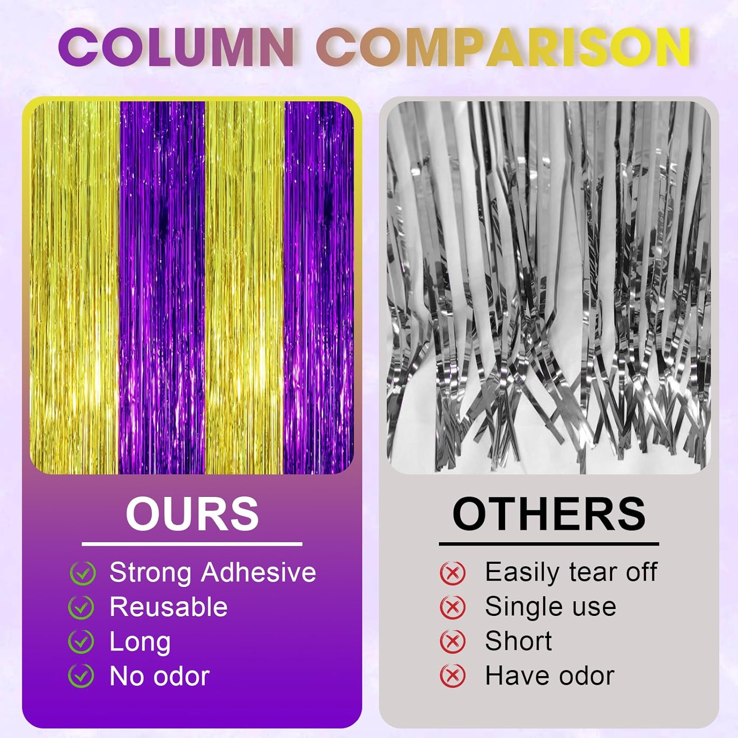 3 Pack 3.3 x 8.2 ft Purple and Gold Foil Fringe Backdrop Curtains, Tinsel Streamers Party