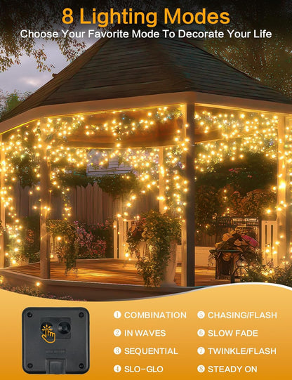 2Pack Solar String Lights Outdoor, 80FT 200LED Solar Fairy Lights, Waterproof Copper Wire & 8