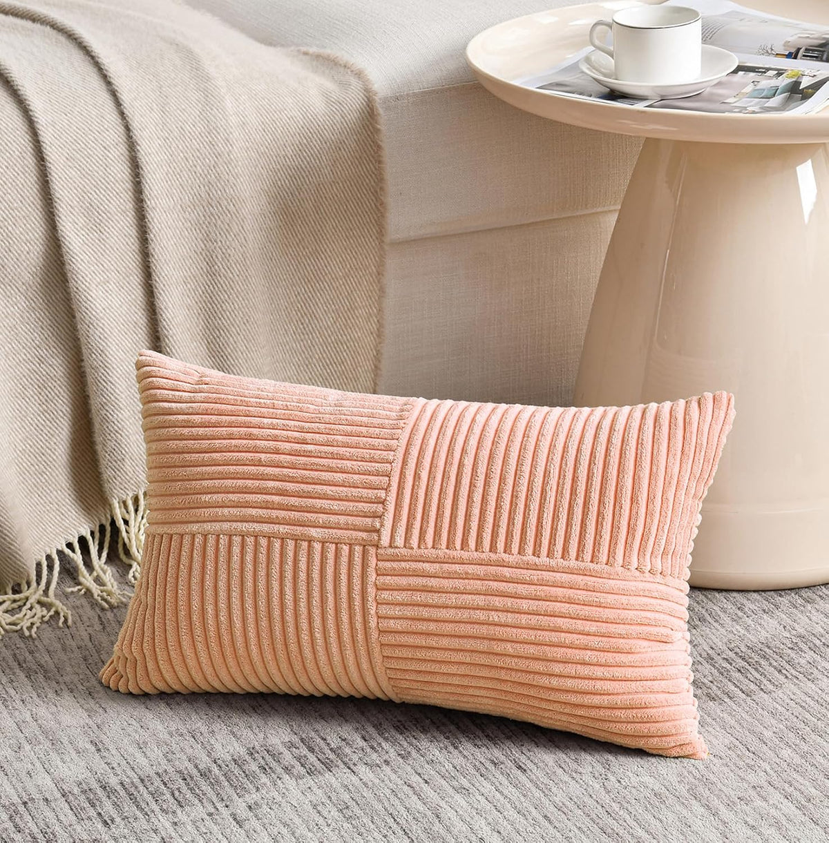 Fancy Homi 2 Packs Peach Lumbar Decorative Throw Pillow Covers 14x24 Inch for Living Room Couch Bed