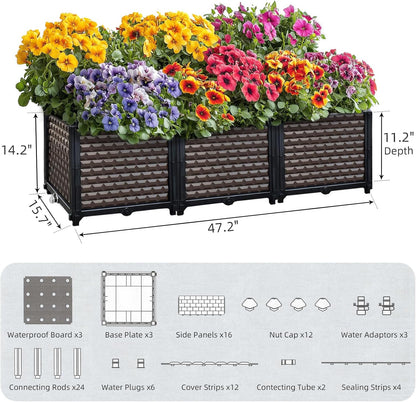 Large Planters for Outdoor Plants 14" Tall Planter Box, Raised Beds for Gardening Self Watering
