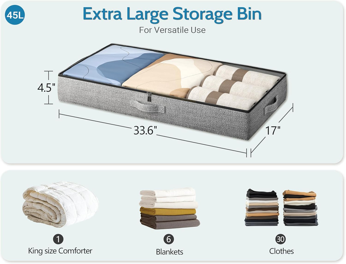 2-Pack Under Bed Storage Containers, 4.5 Inches Tall Low Profile Underbed Clothes Storage Organizer