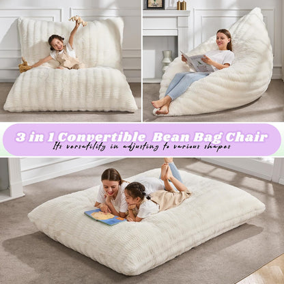 Hobestluk 3 in 1 Bean Bag Chair Giant Bean Bag Chairs for Adults with Ripple Cover Convertible Bean
