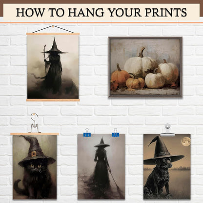 LANCHI95 12 Pcs Halloween Wall Art Prints, Vintage Witch Posters, Cute Ghost Pictures for Bedroom