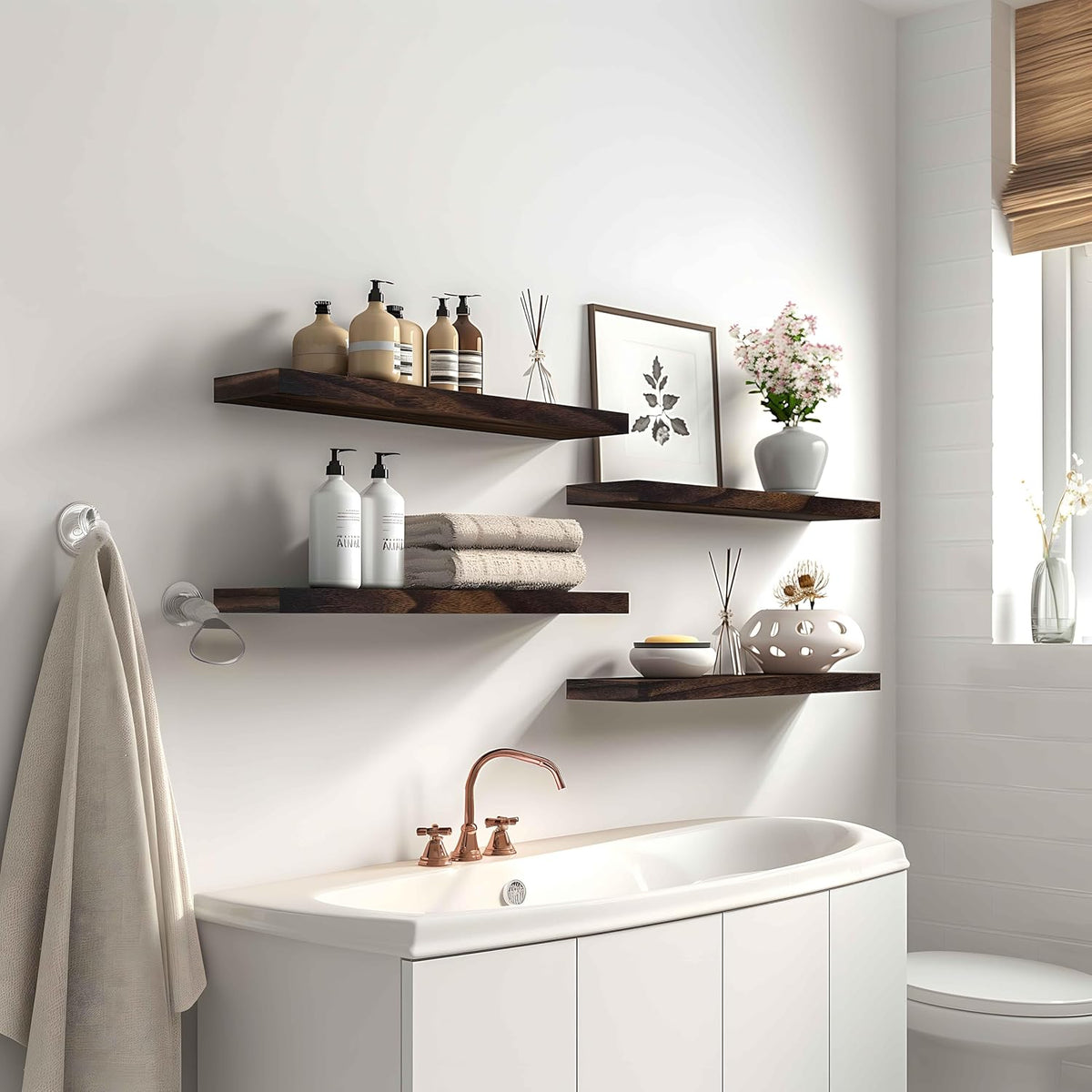 Wood Floating Shelves for Wall Decor, Rustic Wall Shelves for Bedroom Bathroom Kitchen Living Room