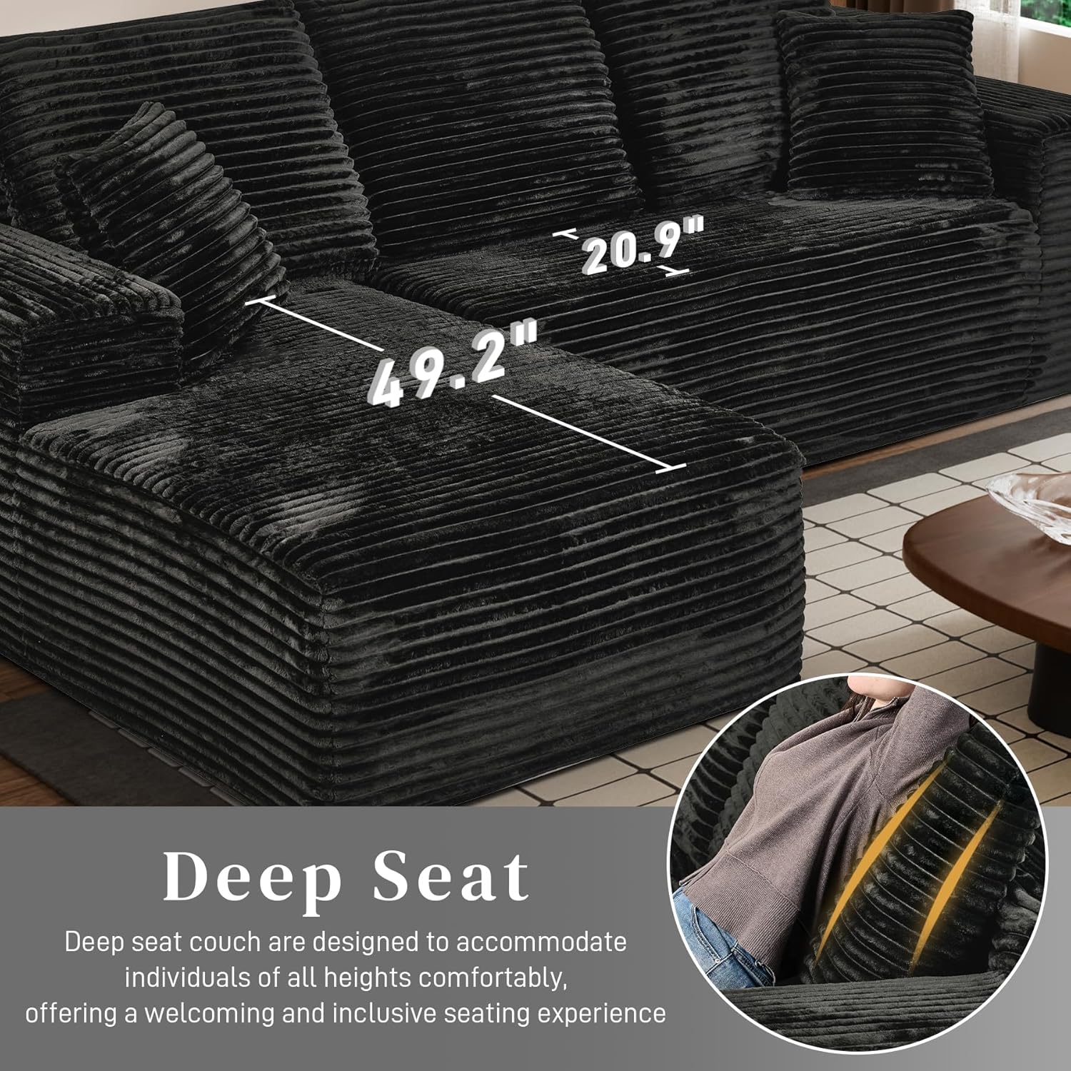 Modular Sectional Sofa Cloud Sectional Couch, 107" Comfy Fluffy L Shaped Black Couches for Living